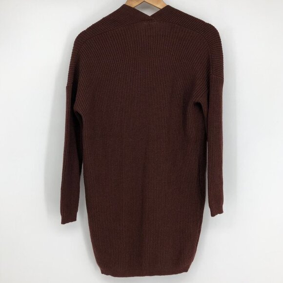 Dreamers by Debut Ribbed Knit Open Cardigan Pockets Brick / Rust Red / Orange XS - Picture 3 of 13